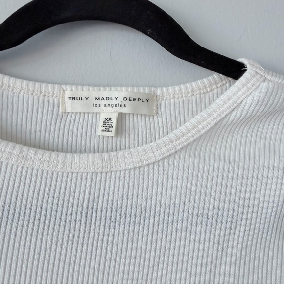 Truly Madly Deeply White Crop Top with Pink and Black Striped Sleeves - Picture 2 of 3